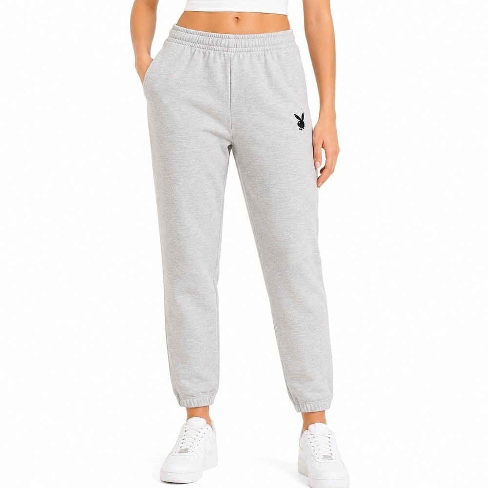 Playboy by PacSun Sweatpants Womens M Heather Gray Bunny Logo Fleece Joggers